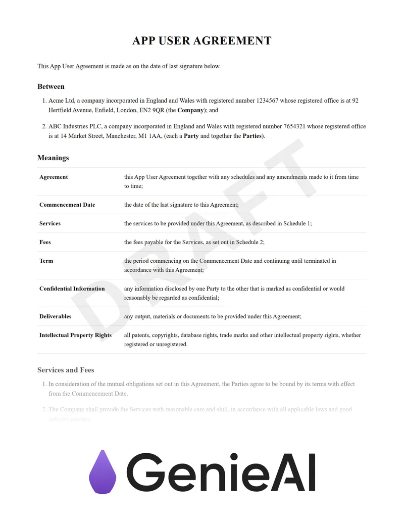 App User Agreement preview