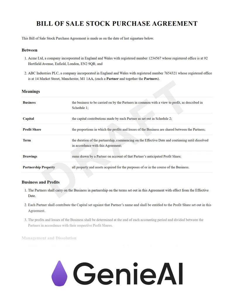 Bill Of Sale Stock Purchase Agreement preview