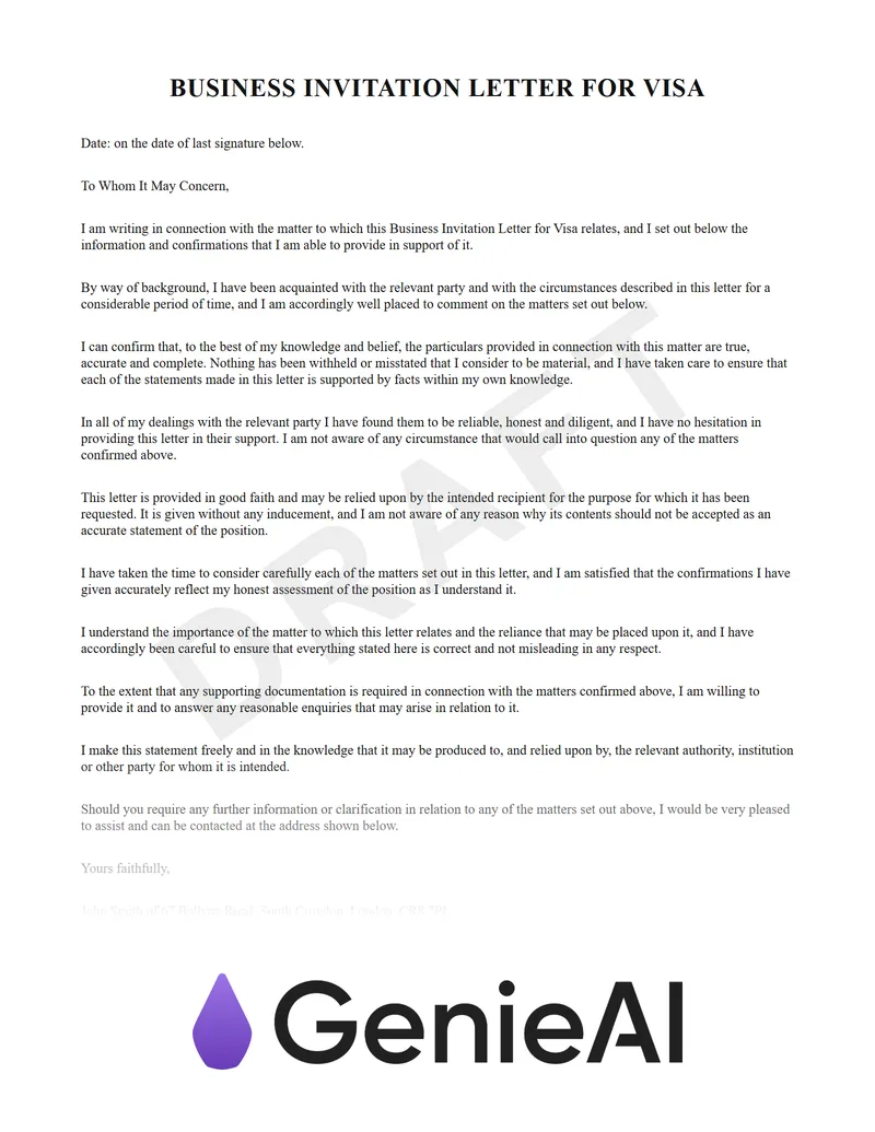Business Invitation Letter For Visa preview
