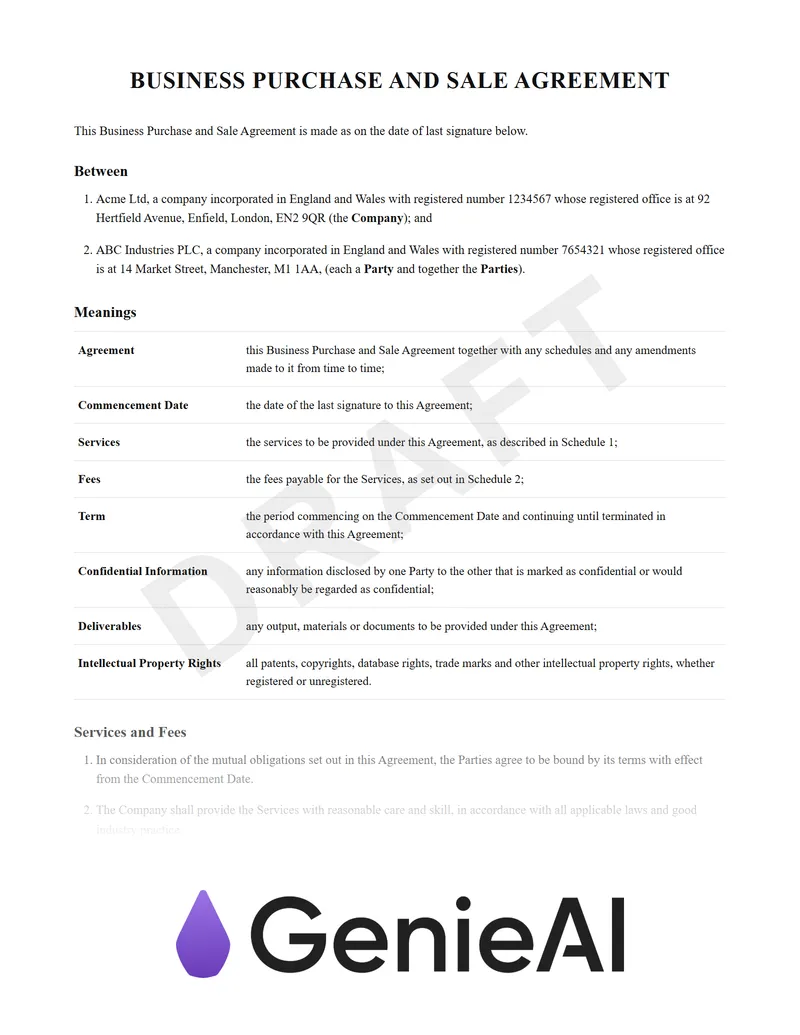 Business Purchase And Sale Agreement preview