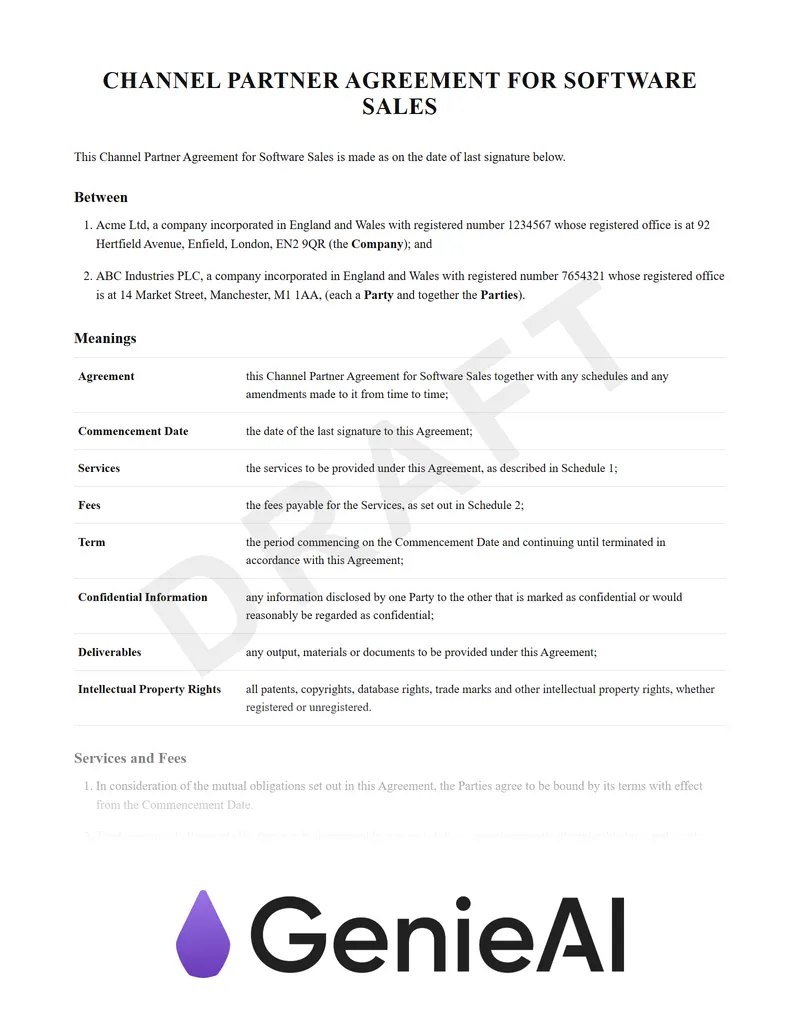 Channel Partner Agreement For Software Sales preview