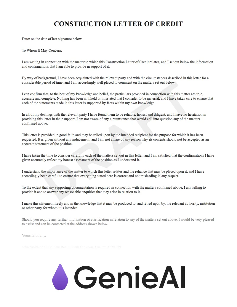 Construction Letter Of Credit preview