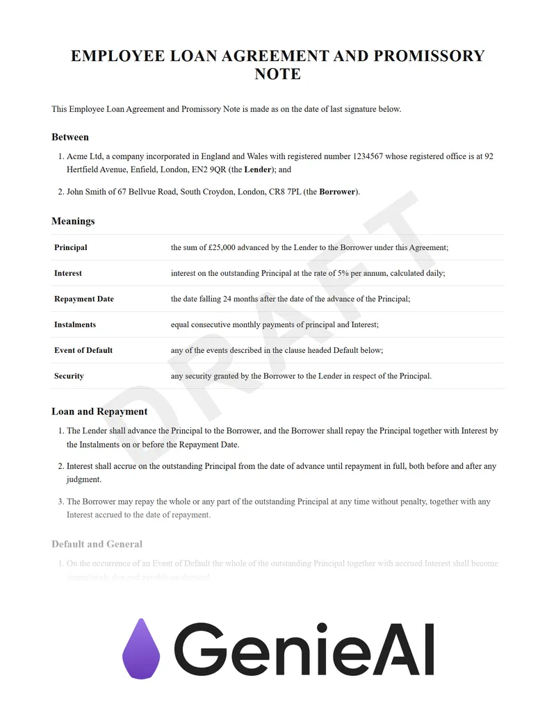 Employee Loan Agreement And Promissory Note preview