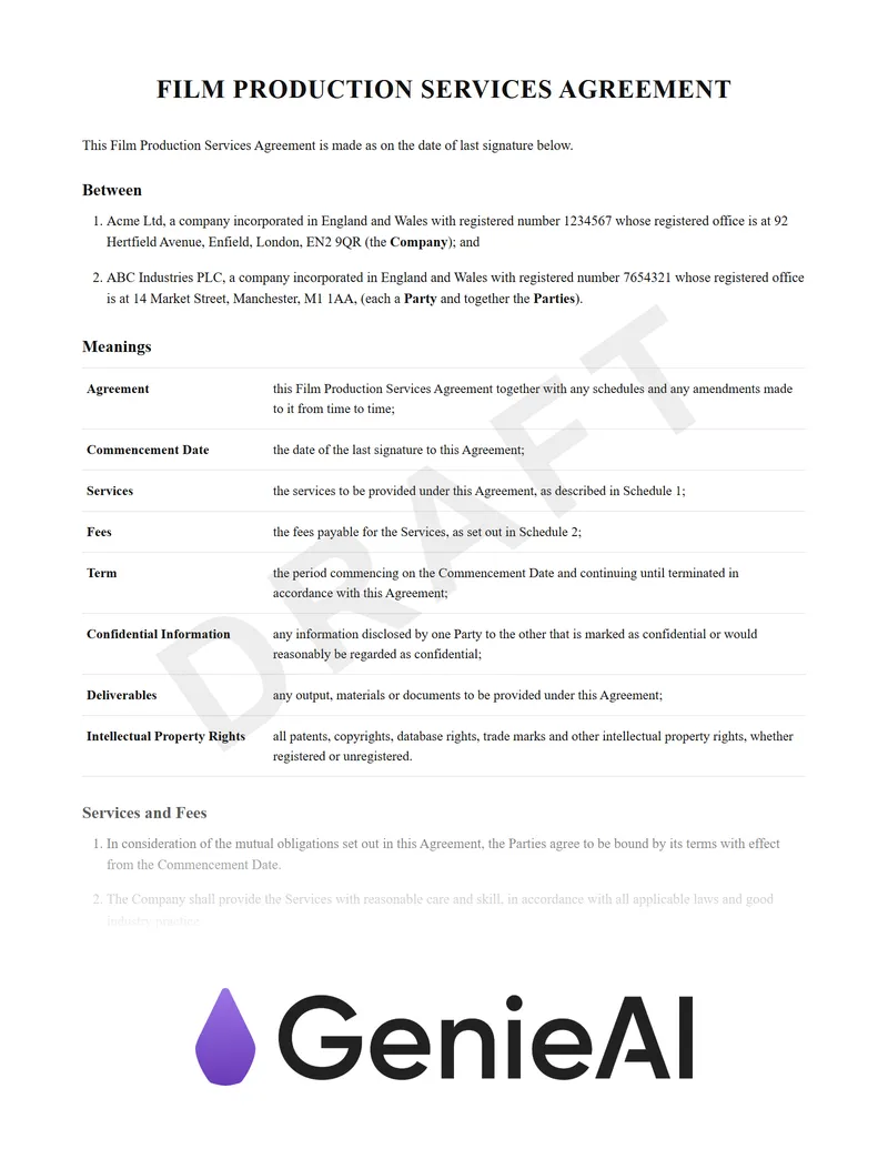 Film Production Services Agreement preview