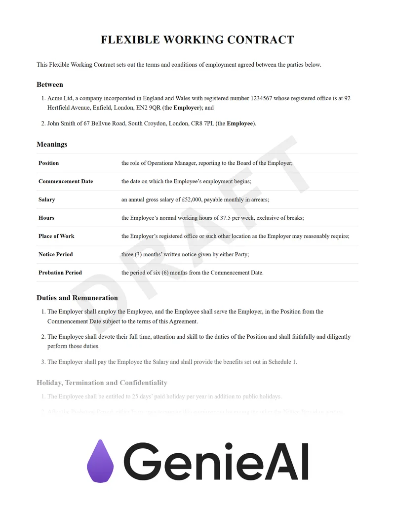 Flexible Working Contract preview