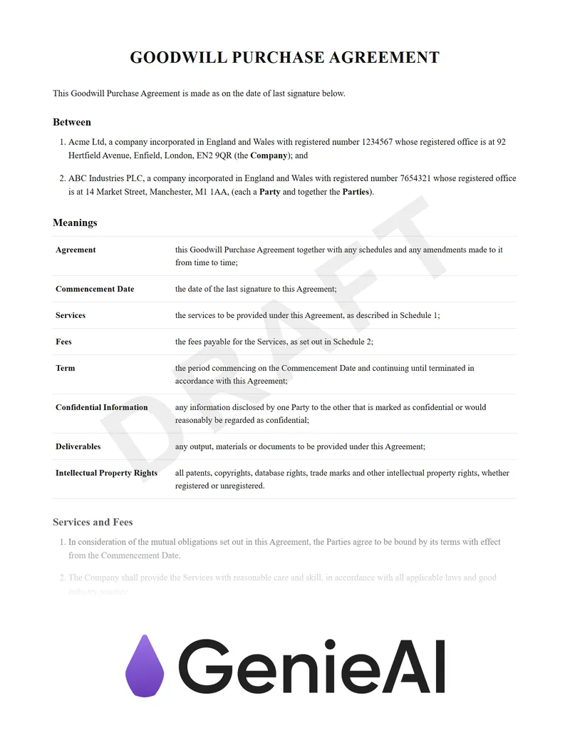 Goodwill Purchase Agreement preview