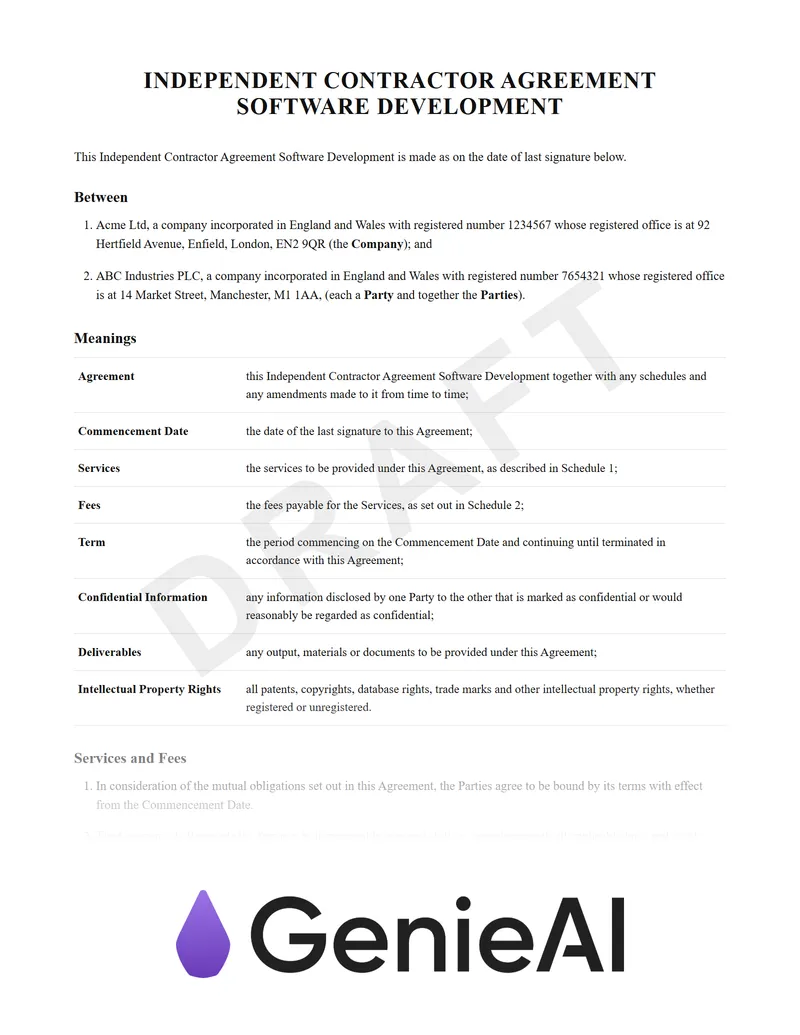 Independent Contractor Agreement Software Development preview