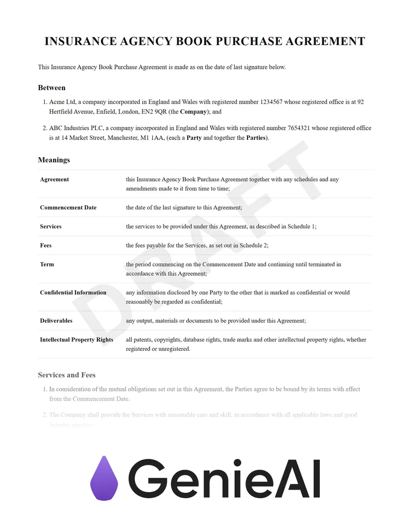 Insurance Agency Book Purchase Agreement preview