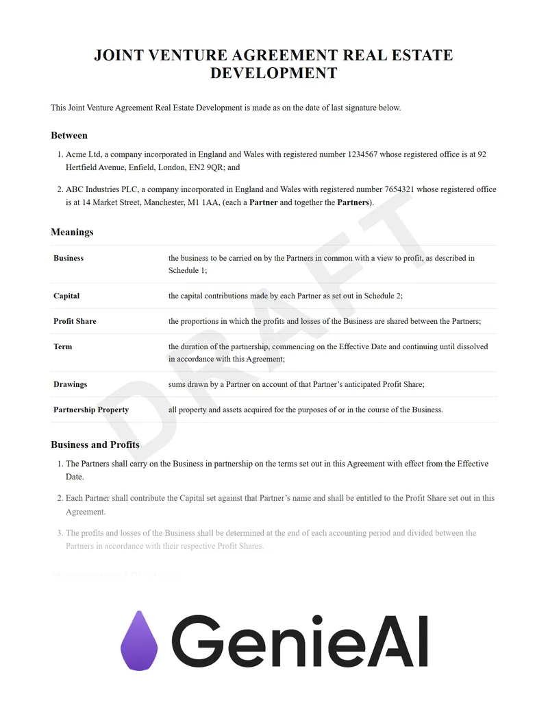 Joint Venture Agreement Real Estate Development preview