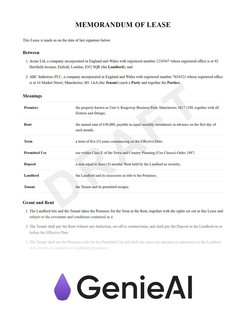 Memorandum Of Lease preview