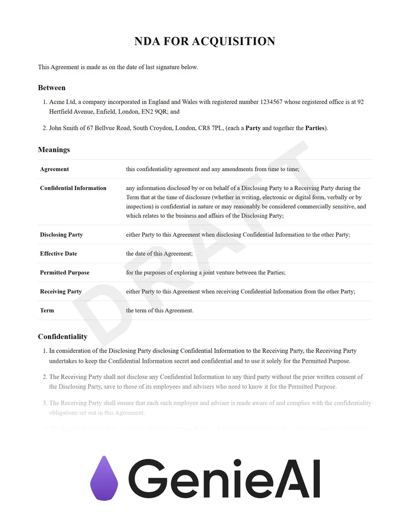 NDA For Acquisition preview