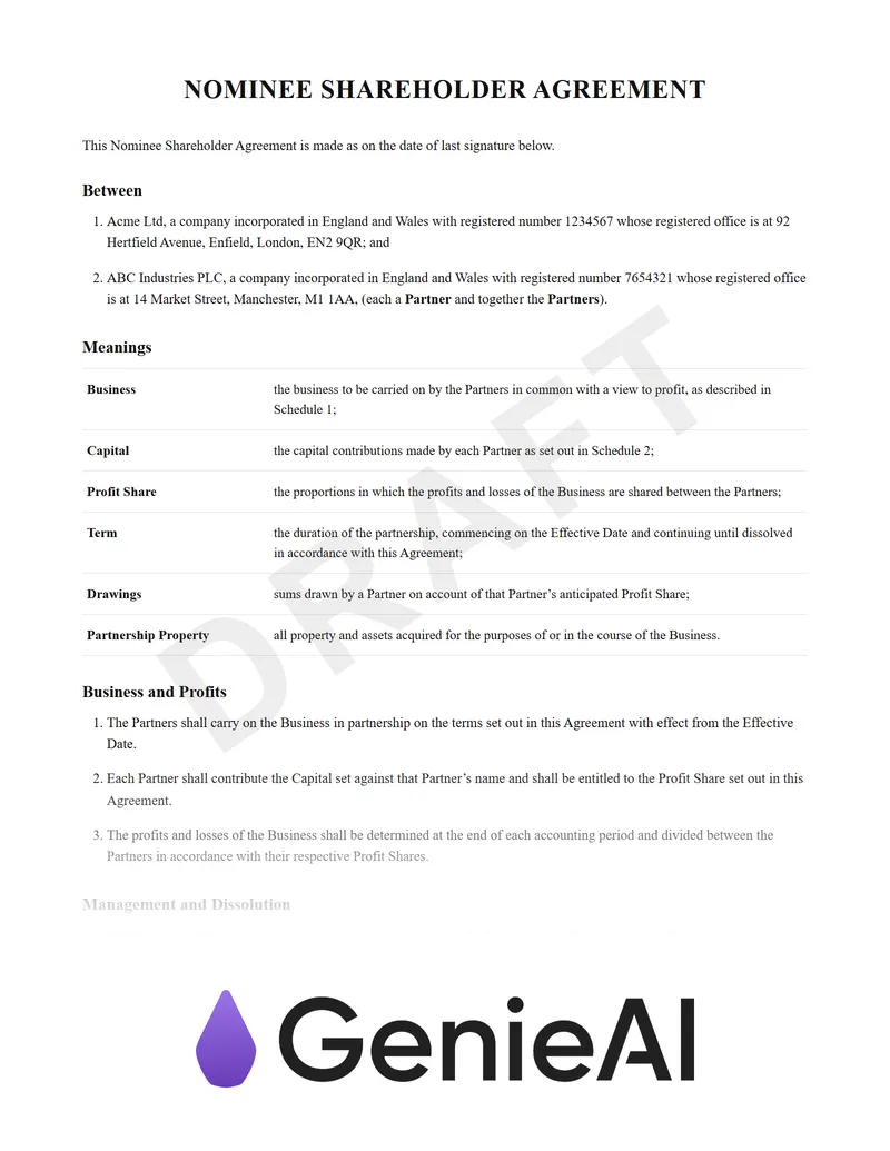 Nominee Shareholder Agreement preview