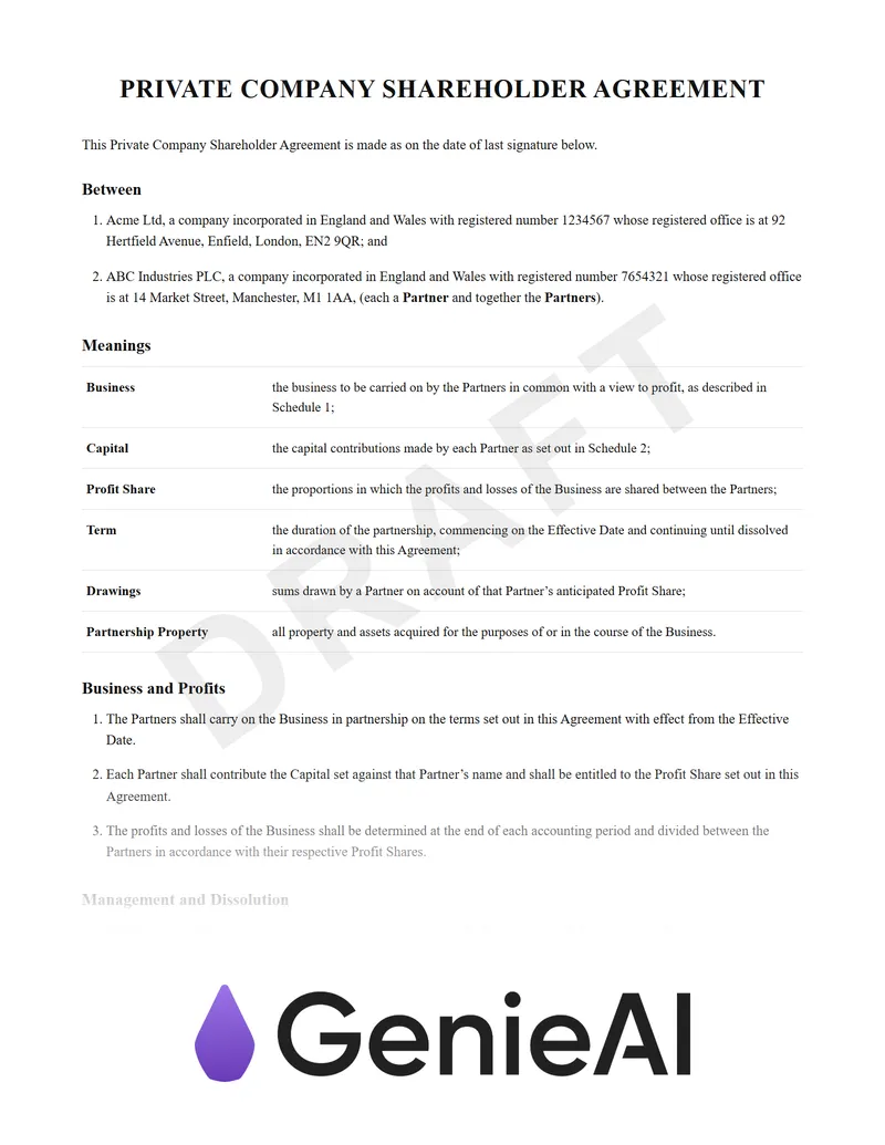 Private Company Shareholder Agreement preview