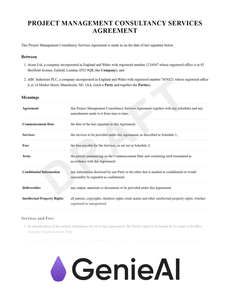 Project Management Consultancy Services Agreement preview