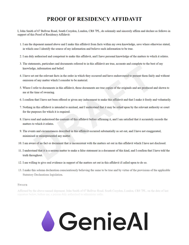 Proof Of Residency Affidavit preview