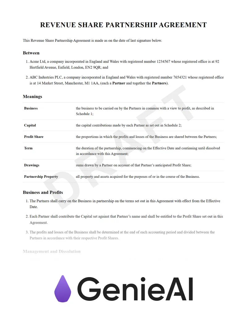 Revenue Share Partnership Agreement preview