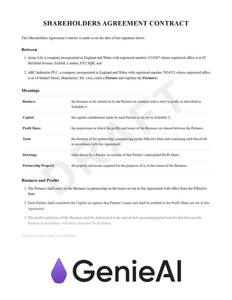 Shareholders Agreement Contract preview