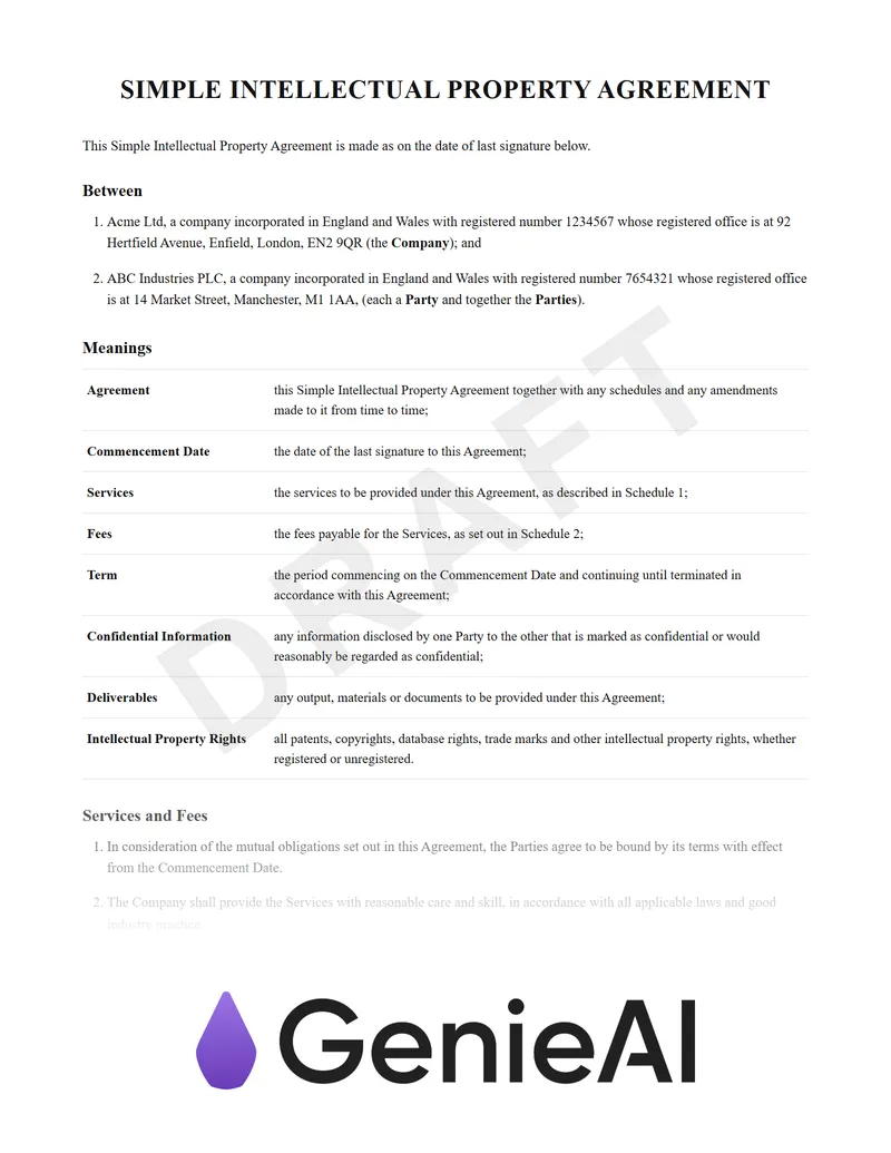 Simple Intellectual Property Agreement preview