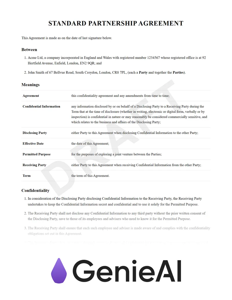 Standard Partnership Agreement preview