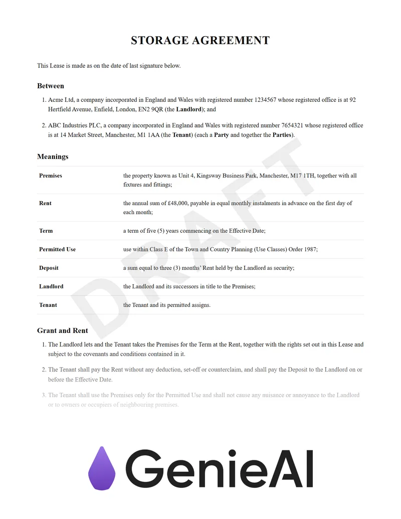 Storage Agreement preview