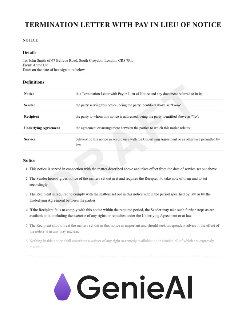 Termination Letter With Pay In Lieu Of Notice preview