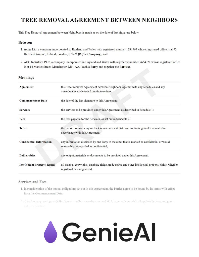 Tree Removal Agreement Between Neighbors preview