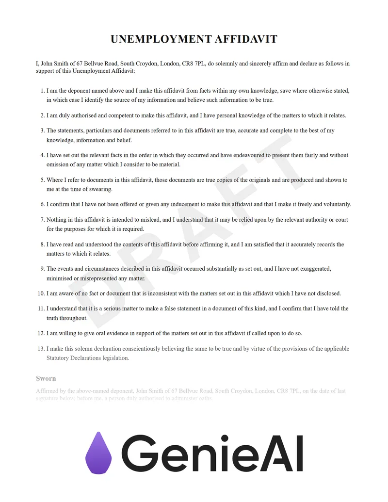 Unemployment Affidavit preview